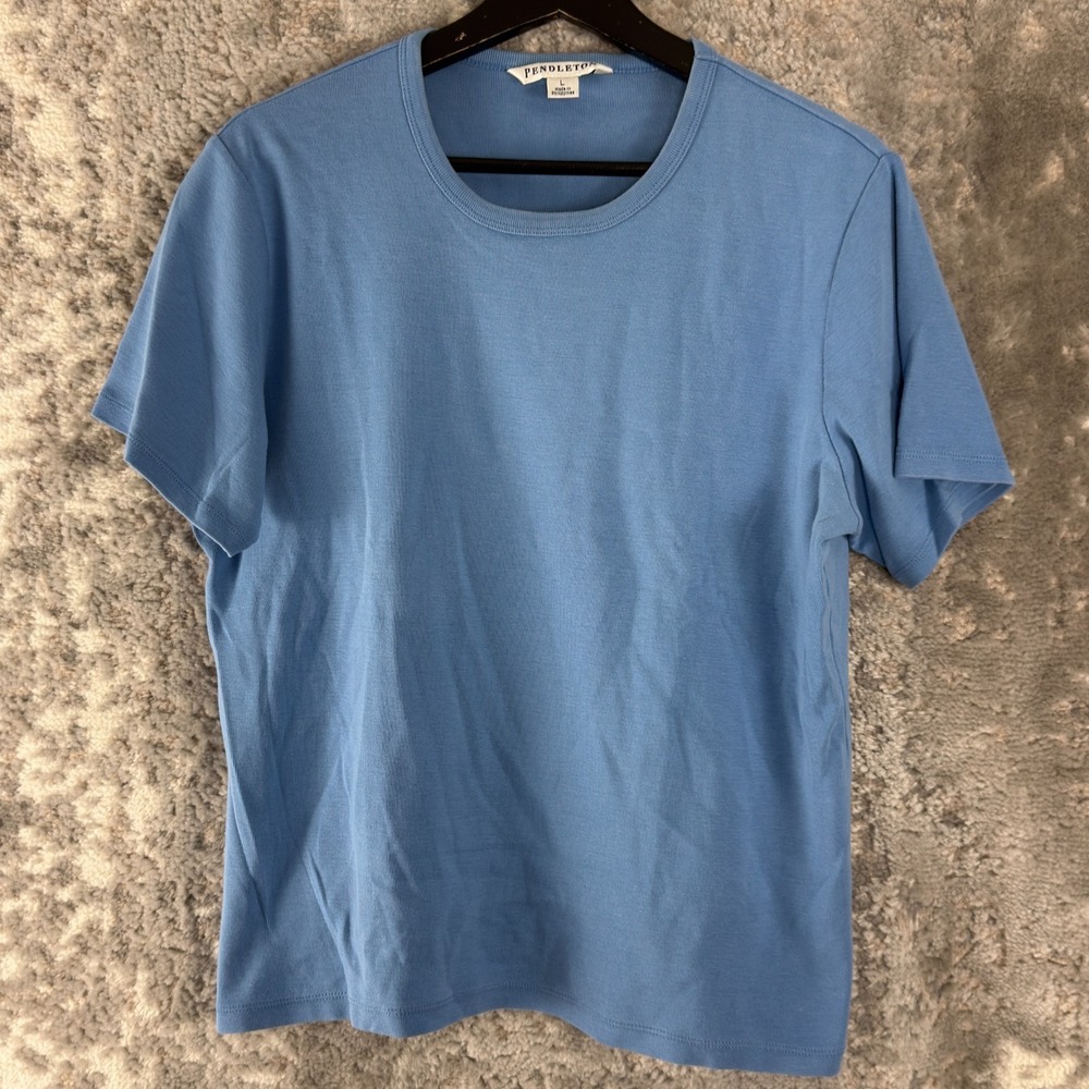 Pendleton Size L Minimalist Crew Neck Top Blue Short Sleeve Pullover Casual